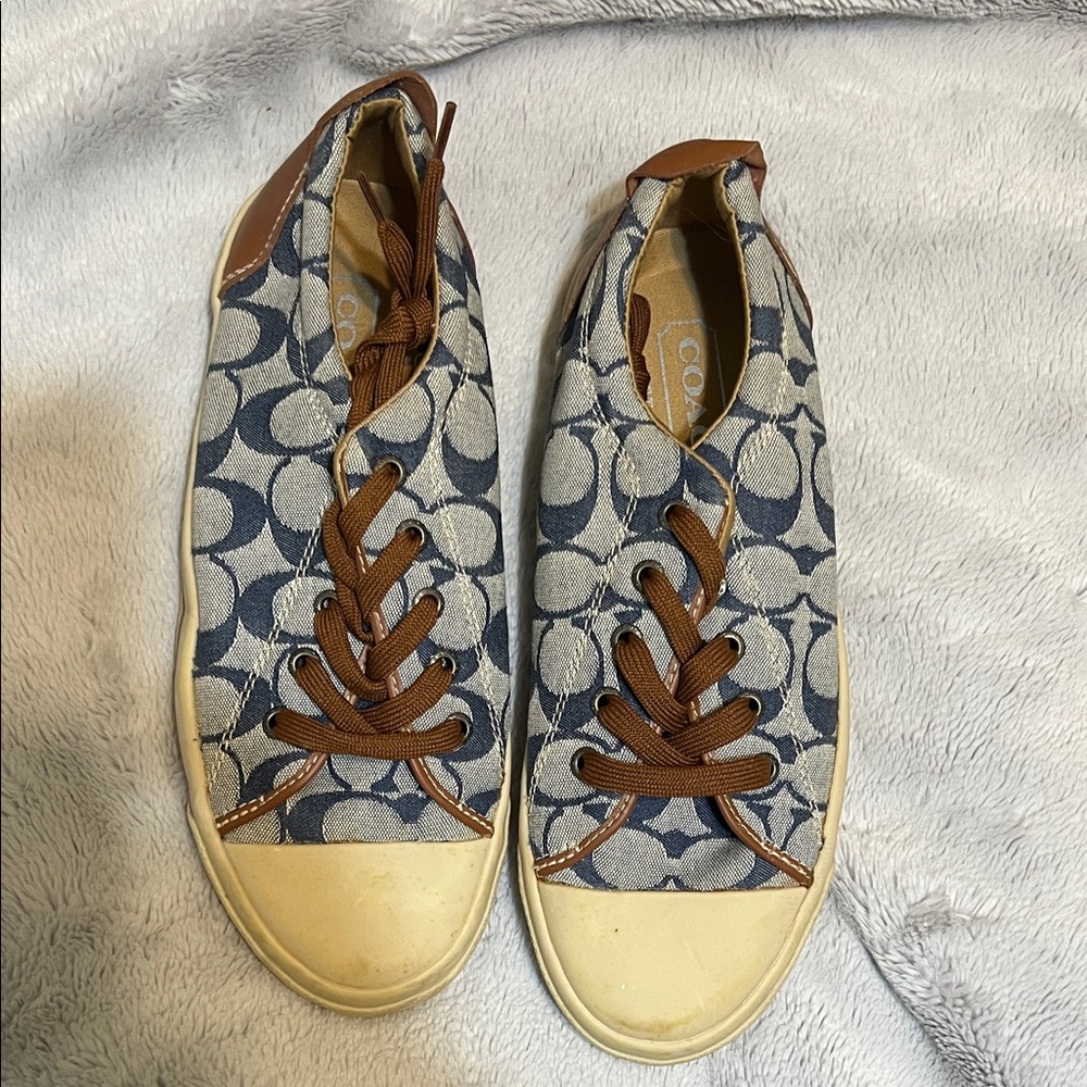 Coach Blue and Tan Patterned Sneakers